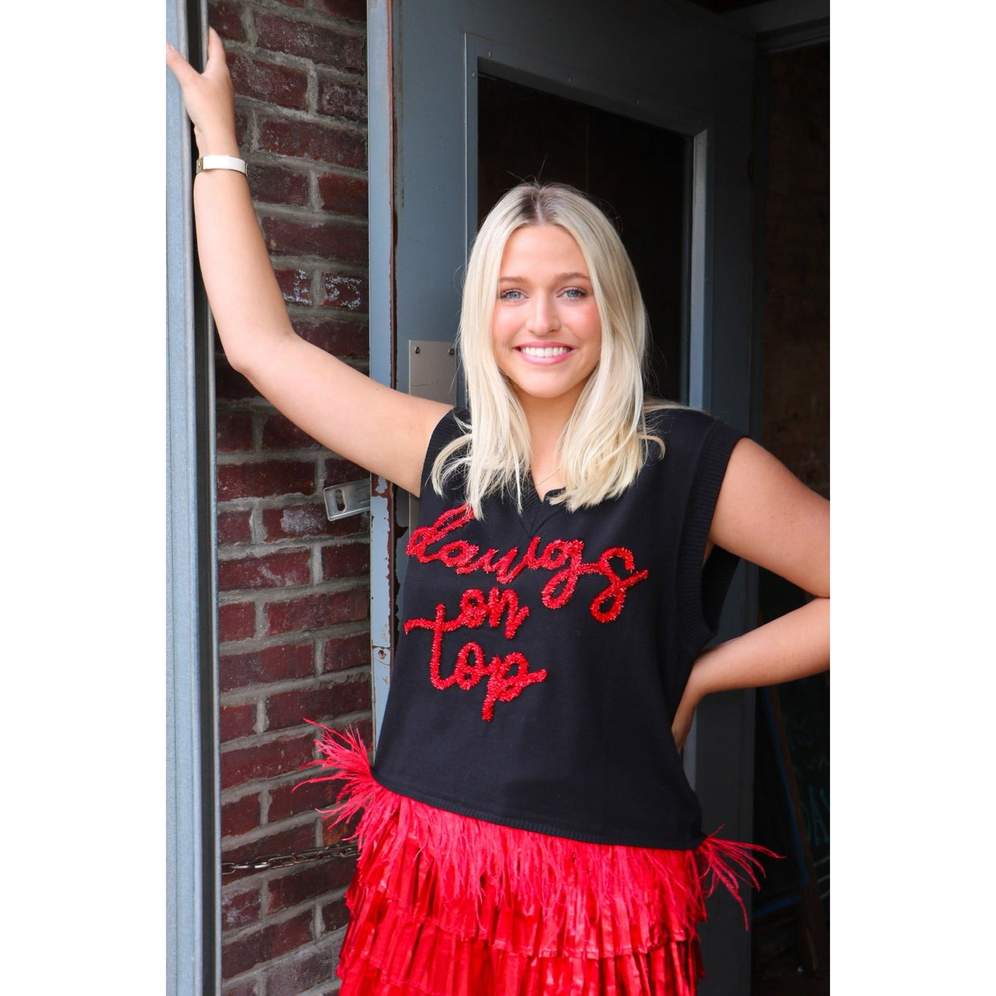 Black Bulldog Sweater Tank w/ Feathers