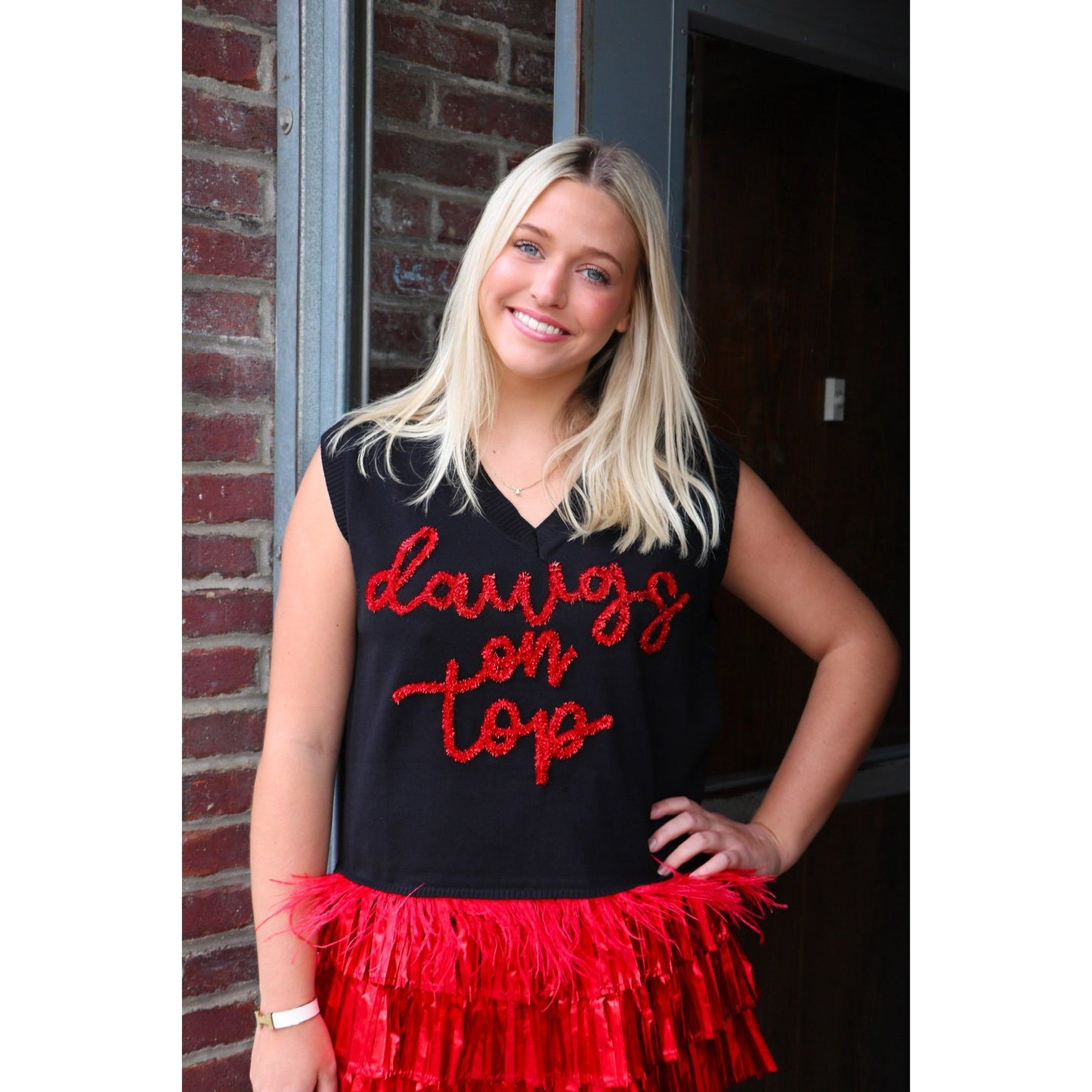 Black Bulldog Sweater Tank w/ Feathers