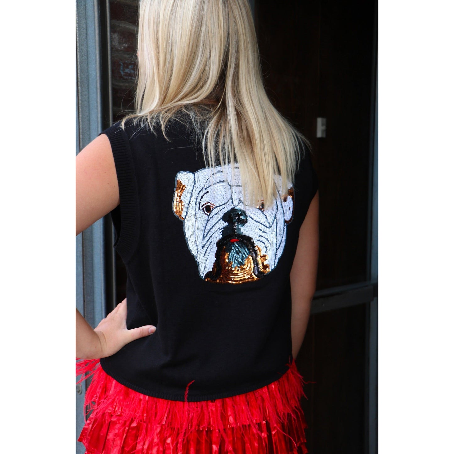 Black Bulldog Sweater Tank w/ Feathers