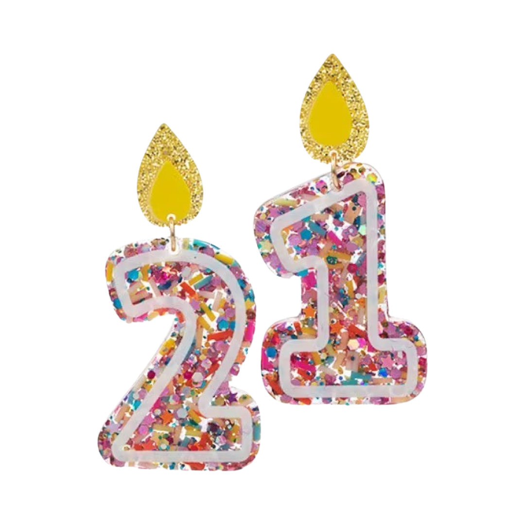 Acrylic Confetti 21 Candle Earrings