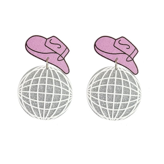 Disco Ball Cowgirl Acrylic Earrings