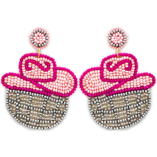 Disco Cowgirl Beaded Pink & Silver Earrings