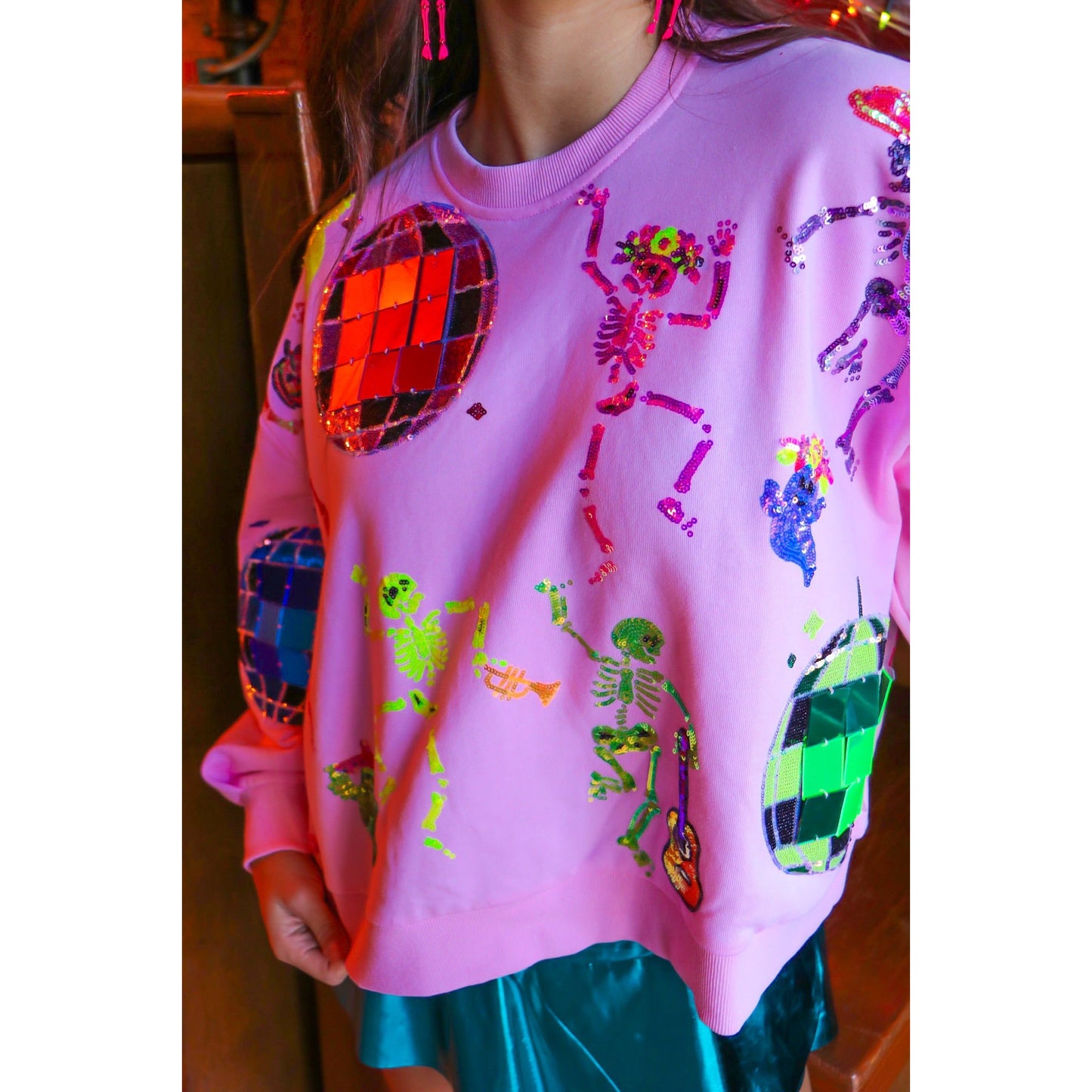 Pink Skeleton Disco Party Sweatshirt