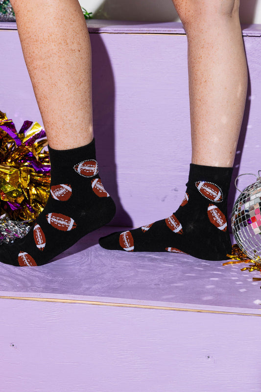 Black Football Rhinestone Socks