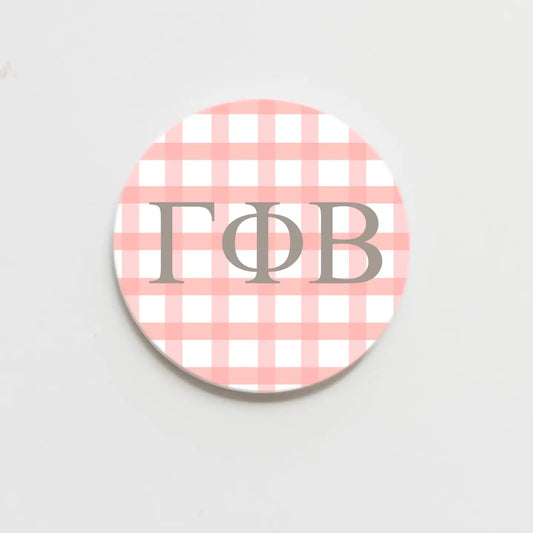 Gingham Greek Button 2.25”