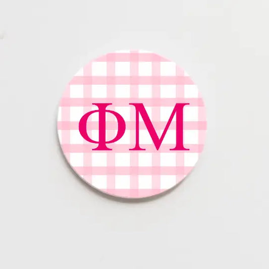 Gingham Greek Button 2.25”