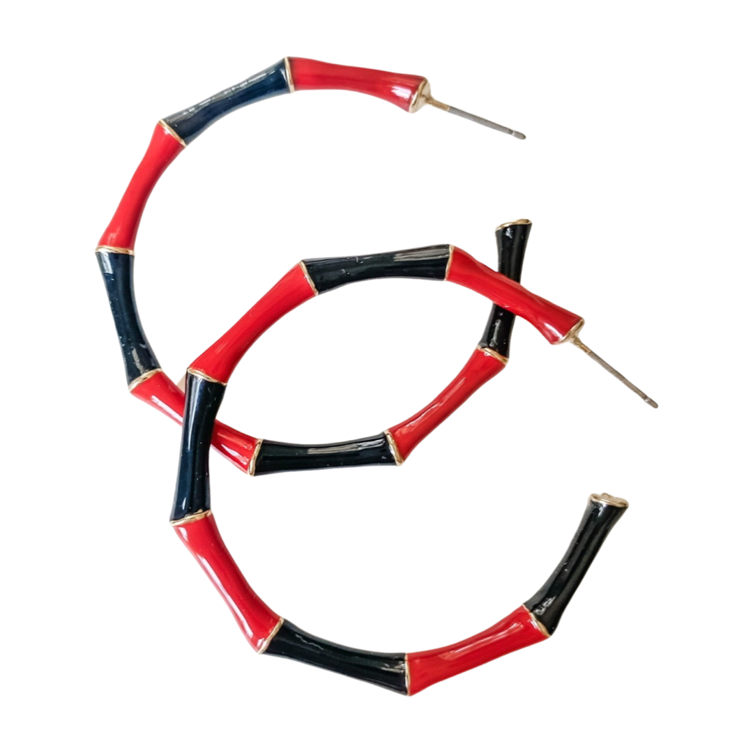 Black & Red Enamel Colorblock Hoop Earrings