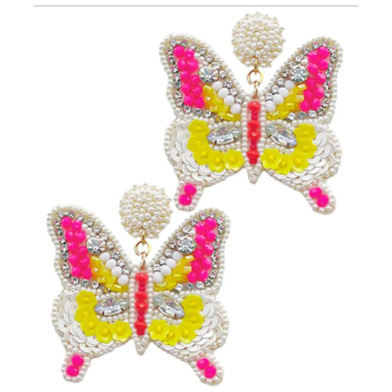 Large Beaded Sequin Butterfly Earrings