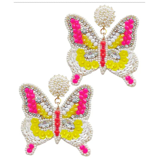 Large Beaded Sequin Butterfly Earrings