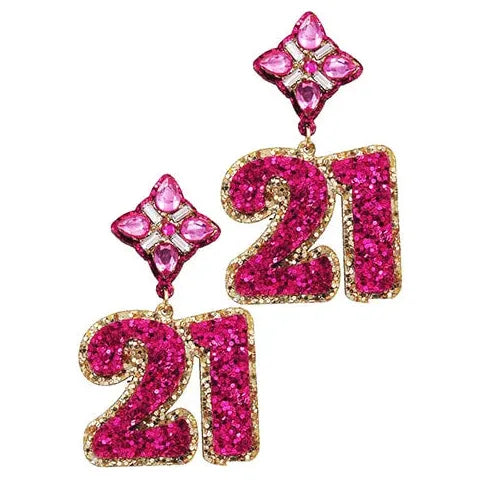 Hot Pink 21 Glitter Earrings