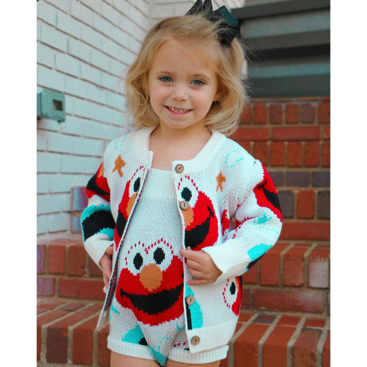 Elmo Knit Bubble + Cardigan Set
