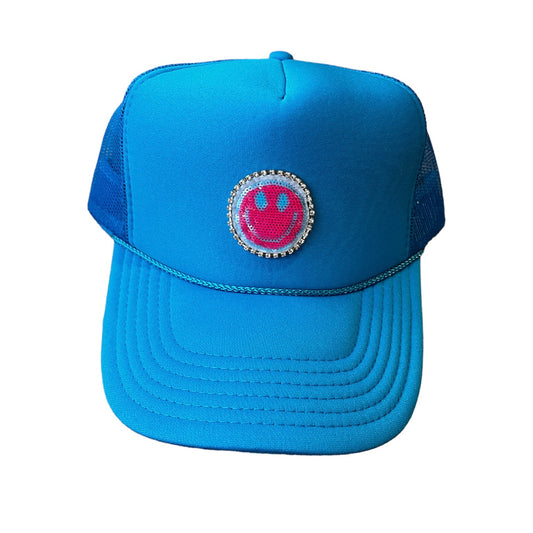 Mini Rhinestone Sequin Smiley Face Patch Hat